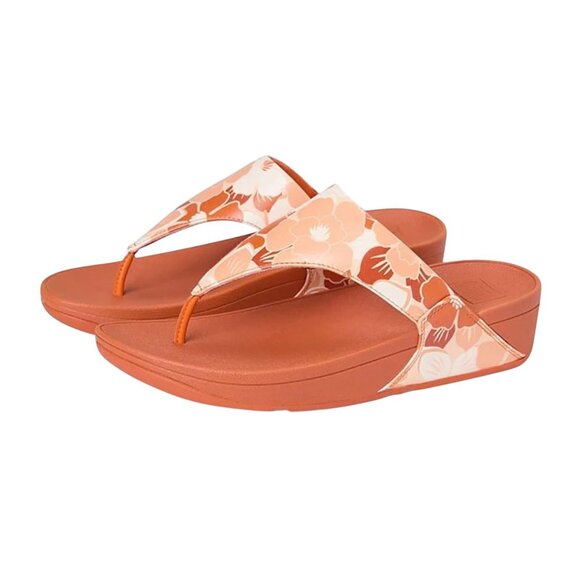 Fitflop Womens Lulu Flowerz Leather Toe-Post Sandals JE1-C36 Peach Orange 6M - Picture 8 of 12